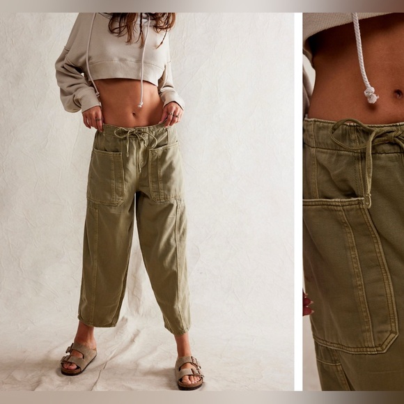 NWT Free People We The Free Silverton Pull-On Barrel Jeans - aloe green - Snall - Picture 3 of 10